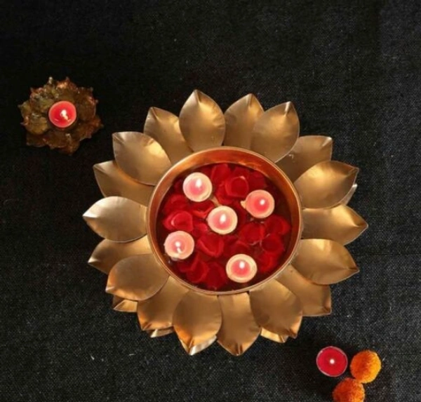 GOLDEN COLOR  DESINER URLI FOR DIWALI - Golden,  Iron, Pack of1